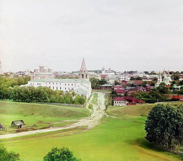 General view of Suzdal with a cathedral from the bell tower of the Dimitrievskaia Church, 1912. Creator: Sergey Mikhaylovich Prokudin-Gorsky