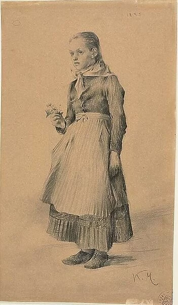 Girl in Peasant Dress (recto); Sheet of Sketches: Women and Girls (verso), 1891. Creator: Karel Vitezslav Masek