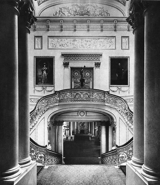 The grand staircase in Buckingham Palace, London, 1935