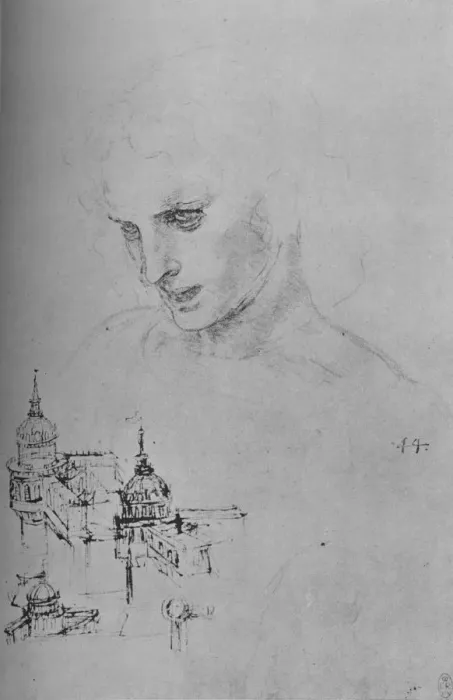 Framed Print : Leonardo da Vinci Print, Head of an Apostle and Architecture Study Framed Print : Leonardo da Vinci Print, Head of an Apostle and Architecture Study