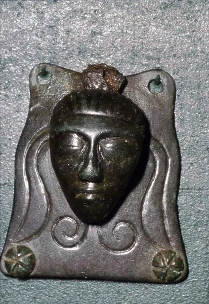 Head on Celtic Bronze Mount from Manching, Celtic Oppidium, 1st century BC