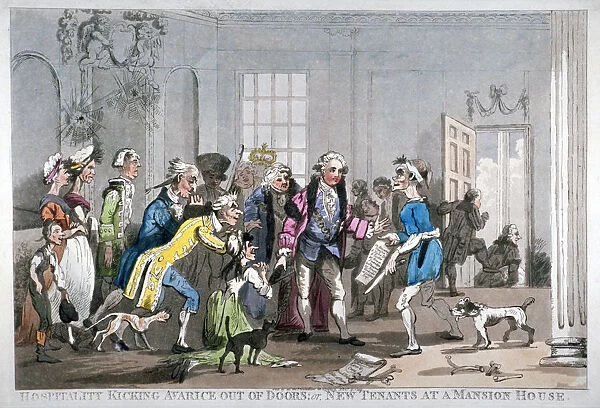 Hospitality kicking Avarice out of doors; or, new tenants at the Mansion House, 1799