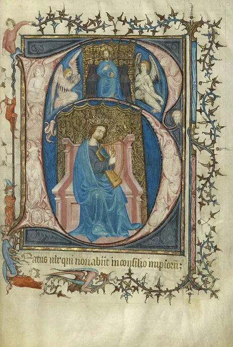 Framed Print : Initial B Print: A medieval illustration of David playing the harp Framed Print : Initial B Print: A medieval illustration of David playing the harp