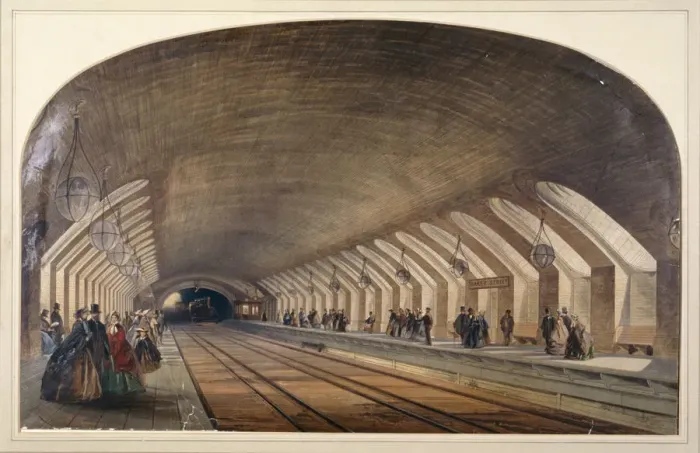 Framed Print : Interior of Baker Street Station Print, London, c1865