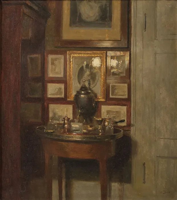 Framed Print : Interior with samovar evening print 1902 Framed Print : Interior with samovar evening print 1902
