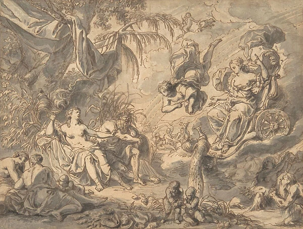Juno on Her Chariot VIsiting a Young Woman and a Rivergod, late 17th-mid 18th century