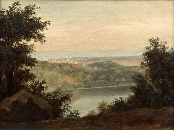 Lake Nemi; in the background the city of Genzano, late 18th  /  early 19th century. Artist: Pierre Henri de Valenciennes