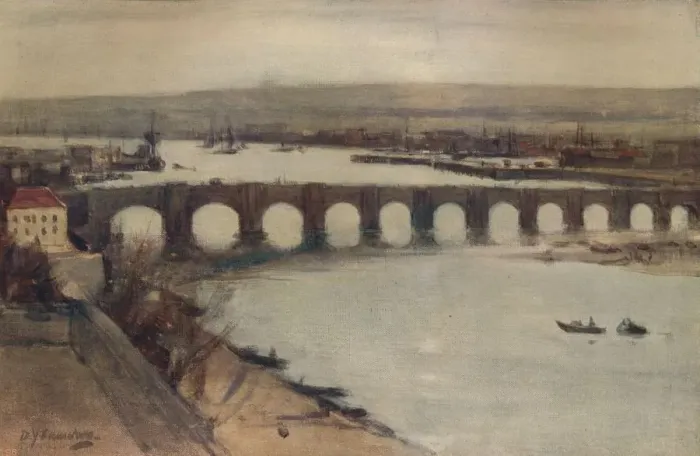 Framed Print : David Young Cameron's Berwick Bridge Print, c1912-15 Framed Print : David Young Cameron's Berwick Bridge Print, c1912-15