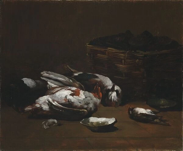 Still Life with Dead Birds and a Basket of Oysters, c. 1860 - 1880. Creator: Germain Ribot (French