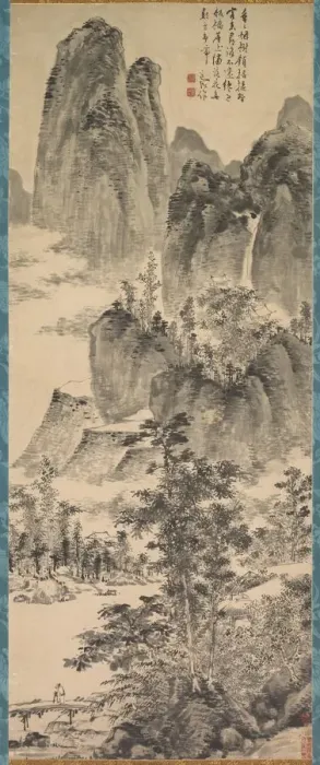 Framed Print : Print of a Monk in the Misty Mountains