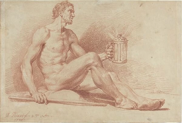 Male Nude with a Lamp (Diogenes), 1724. Creators: Bernard Picart, Nicolas Boileau Despreaux
