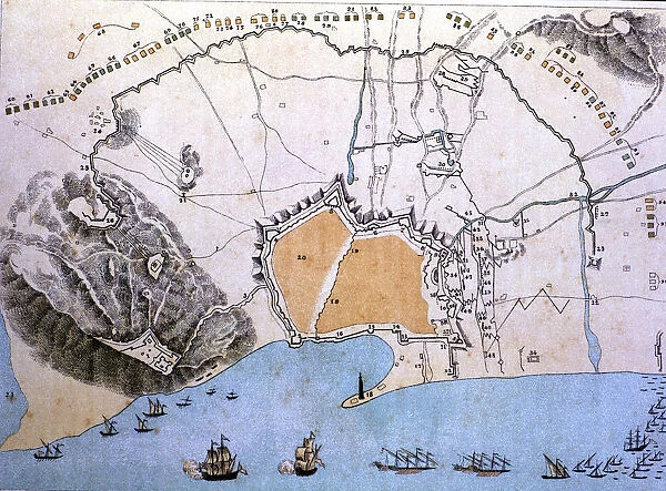 Map of the city of Barcelona during the siege of Philip V in 1714
