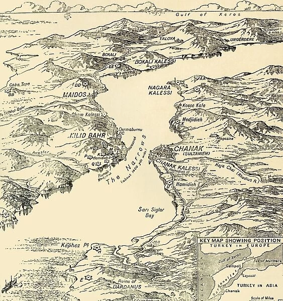 Map of the Dardanelles, First World War, 1915, (c1920). Creator: Unknown