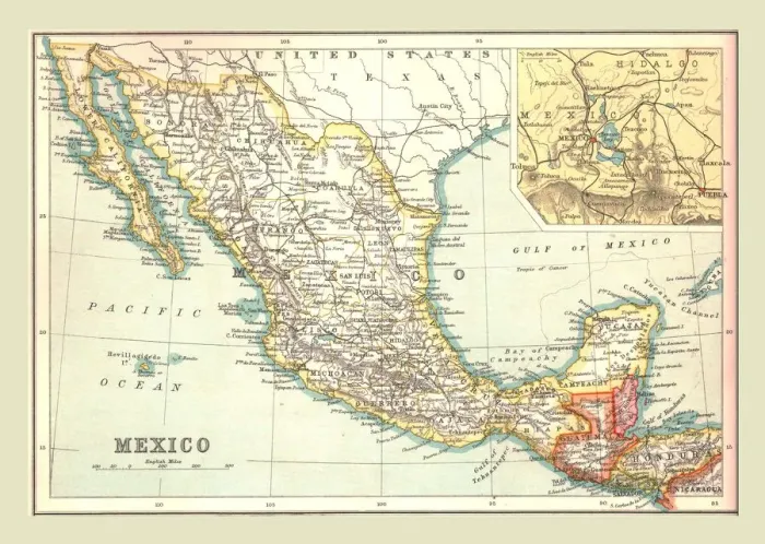 Framed Print : Map of Mexico Print, 1902 Framed Print : Map of Mexico Print, 1902