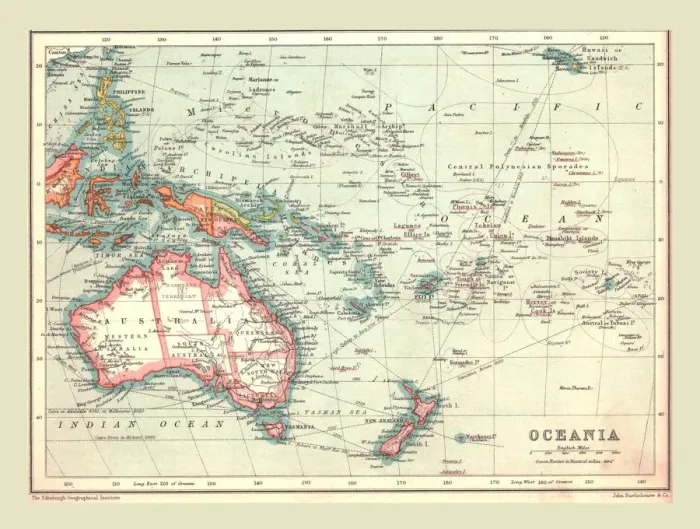 Framed Print : Map of Oceania Print, 1902 Framed Print : Map of Oceania Print, 1902