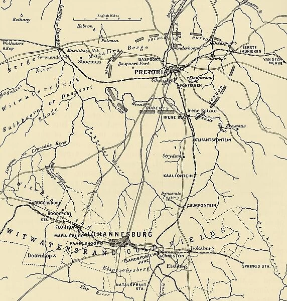 Map Showing District Between Johannesburg and Pretoria, and the Position of the British