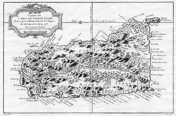 A map of St Lucia, the West Indies, 1758. Artist: N Bellun