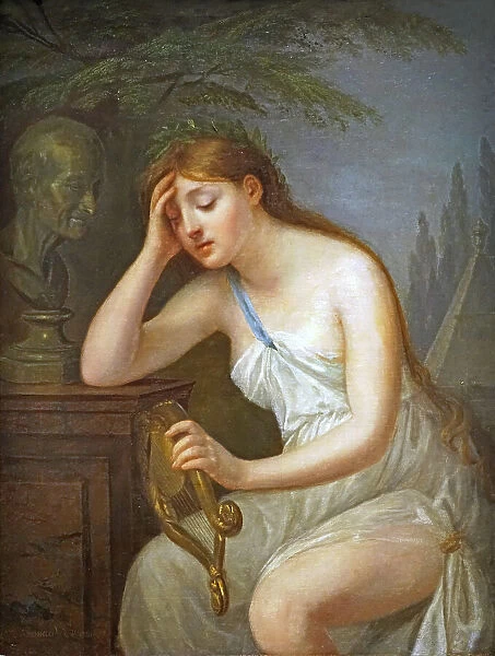 Muse of poetry mourning the death of Voltaire (La Muse de la poésie pleurant la mort de... 1785. Creator: Brossard de Beaulieu, Geneviève (1755-1835)