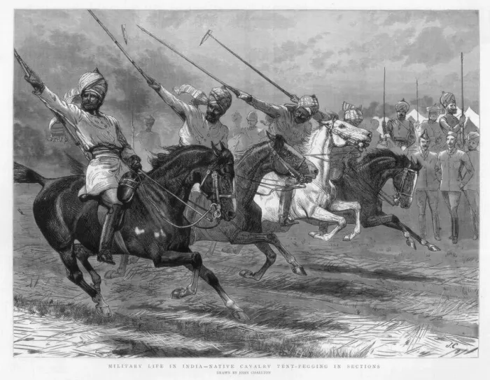 Framed Print : Native cavalry tent-pegging in sections, India, 1890 Print Framed Print : Native cavalry tent-pegging in sections, India, 1890 Print