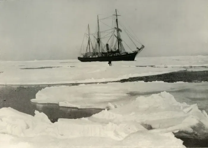 Framed Print : Print of Ernest Shackleton's ship, The Nimrod, pushing through pack ice Framed Print : Print of Ernest Shackleton's ship, The Nimrod, pushing through pack ice