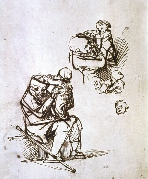 Old Man Playing with Child, 1635-1640. Artist: Rembrandt Harmensz van Rijn