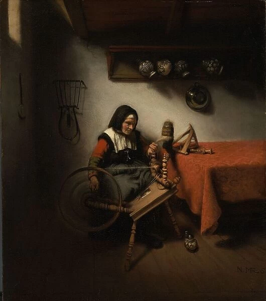 Old Woman Spinning, 1650-1660. Creator: Nicolaes Maes