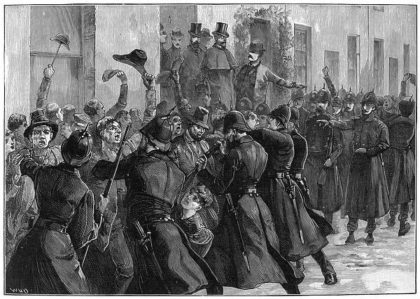 Outside the National Rent Office after the arrest of O Brien and Dillon, Loughrea, Ireland, 1887