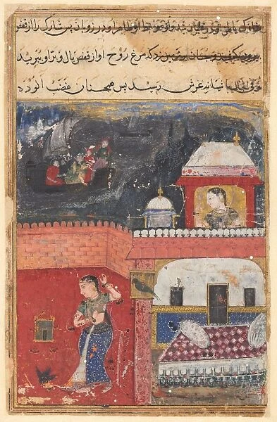 Page from Tales of a Parrot (Tuti-nama): First night: Khujasta kills the pet myna