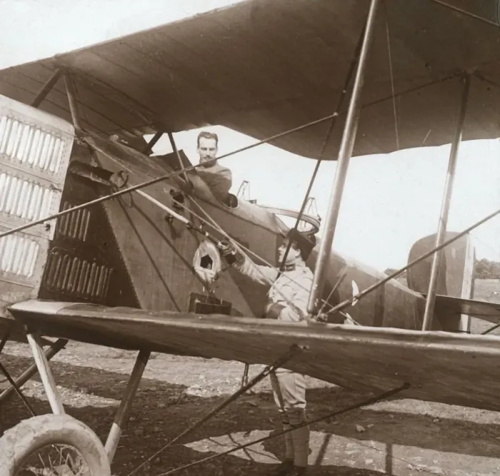 Framed Print : Print of a Pilot in Biplane Framed Print : Print of a Pilot in Biplane