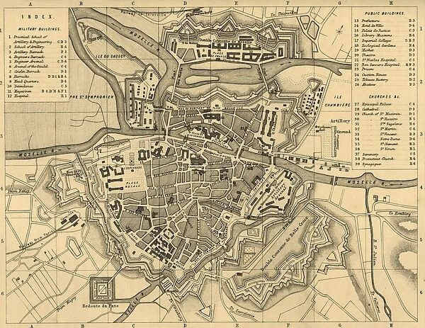 Plan of Metz and its Fortifications, c1872. Creator: R. Walker