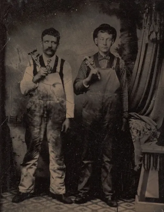 Framed Print : Two Plumbers in Overalls, 1880s Print Framed Print : Two Plumbers in Overalls, 1880s Print