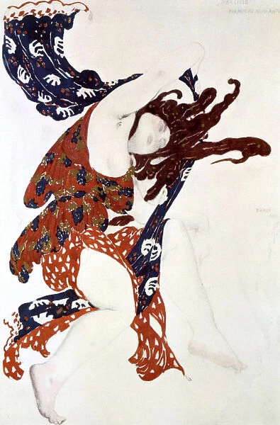 Premiere Bacchante, costume design for a production of Tcherepnins Narcisse, 1911. Artist: Leon Bakst