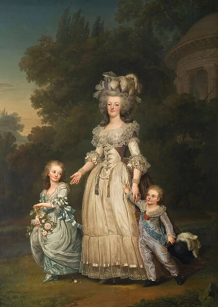Queen Marie Antoinette of France and two of her Children Walking in The Park of Trianon, 1785. Artist: Wertmuller, Adolf Ulrik (1751-1811)