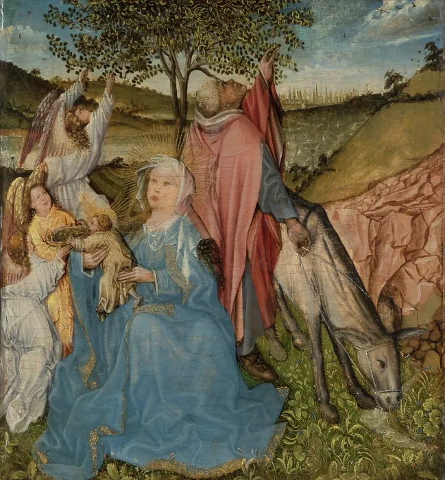 Framed Print : Print of The Rest on the Flight, a painted marble panel in reverse