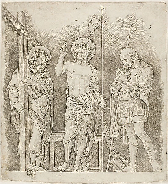 Risen Christ Between Saints Andrew and Longinus, c.1472. Creator: School of Andrea Mantegna