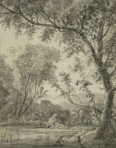 River landscape with tall tree to right. Creator: Anthonie Waterloo