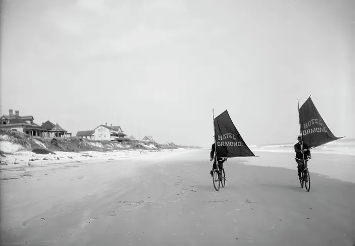 Framed Print : Sailing Bicycles Print, Ormond Beach, 1900-1910 Framed Print : Sailing Bicycles Print, Ormond Beach, 1900-1910