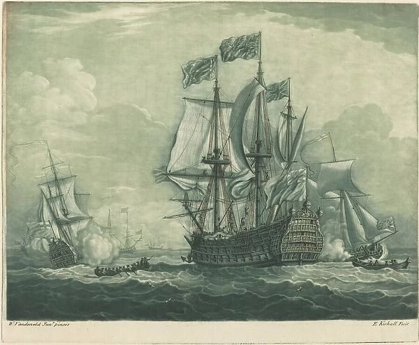 Shipping Scene with Man-of-War, 1720s. Creator: Elisha Kirkall