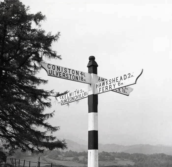 Framed Print : Lake District Signpost Print, c1955 Framed Print : Lake District Signpost Print, c1955
