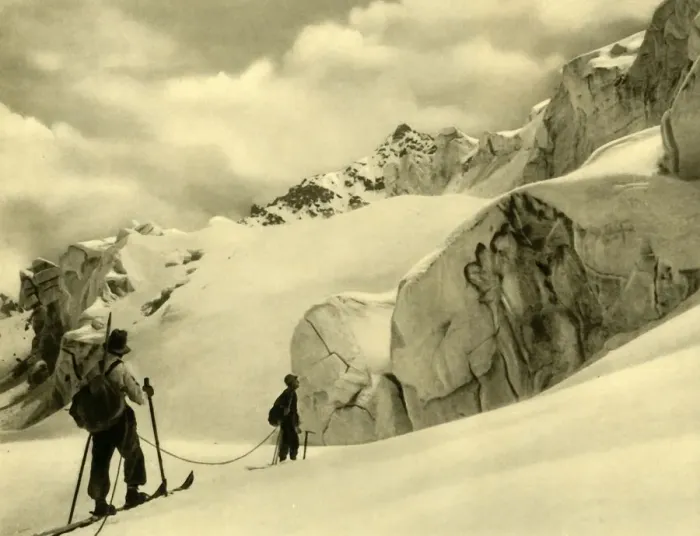 Framed Print : Silvretta Ski Scene Print, c1935 Framed Print : Silvretta Ski Scene Print, c1935