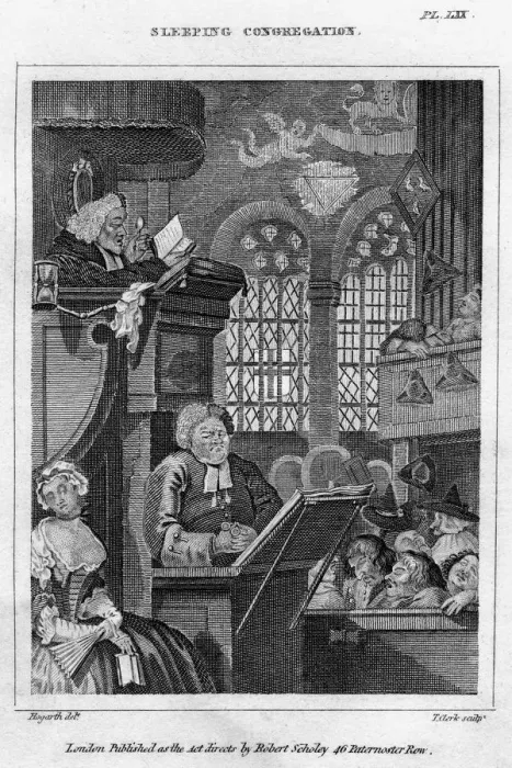 Framed Print : 18th Century Print of a Sleeping Congregation Framed Print : 18th Century Print of a Sleeping Congregation