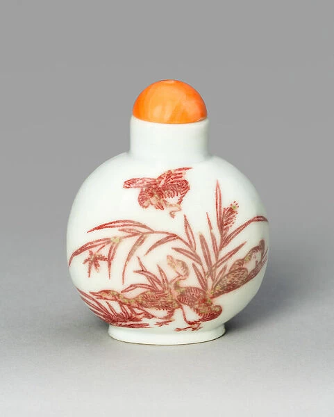 Snuff Bottle with Geese and Reeds, Qing dynasty (1644-1911), 1800-1900. Creator: Unknown