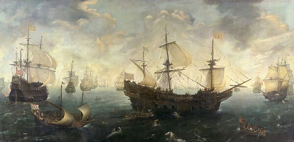 Spanish Armada Off the Coast of England, ca 1620-1625. Artist: Wieringen, Cornelis Claesz, van (ca 1576-1633)