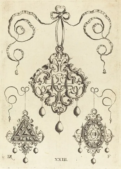 Framed Print : Daniel Mignot's Three Strapwork Pendants Print Framed Print : Daniel Mignot's Three Strapwork Pendants Print