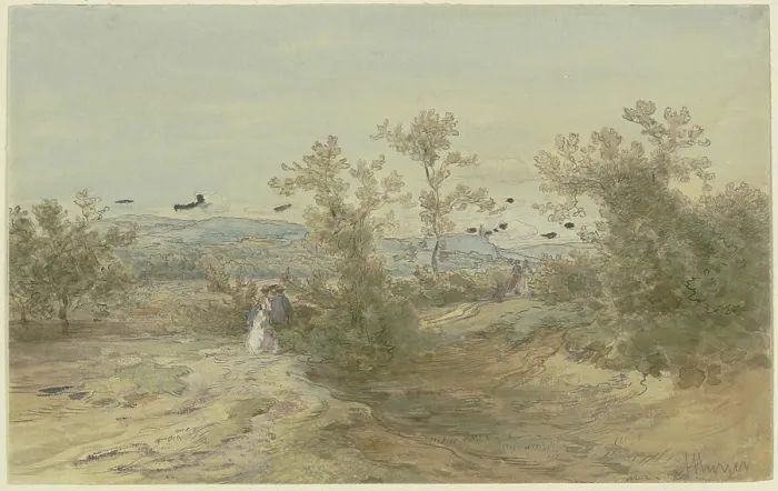 Framed Print : Anton Burger's Print of Strollers on a Road
