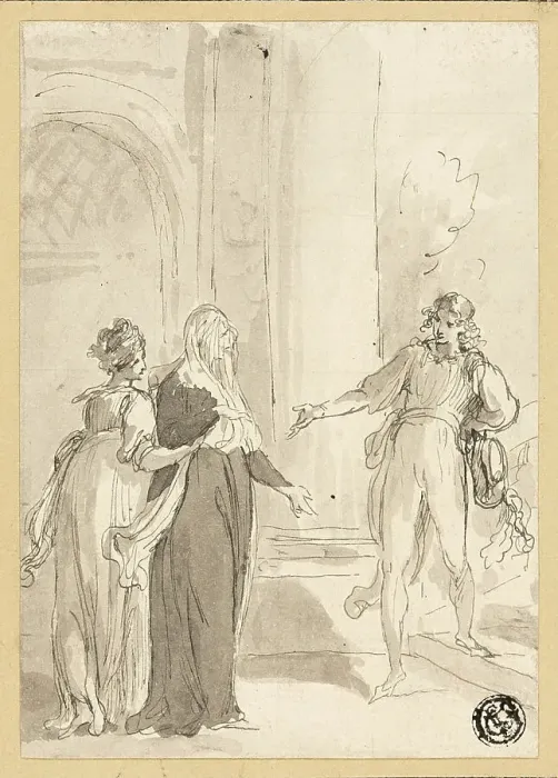 Framed Print : Print of Viola in a masculine disguise encountering Olivia