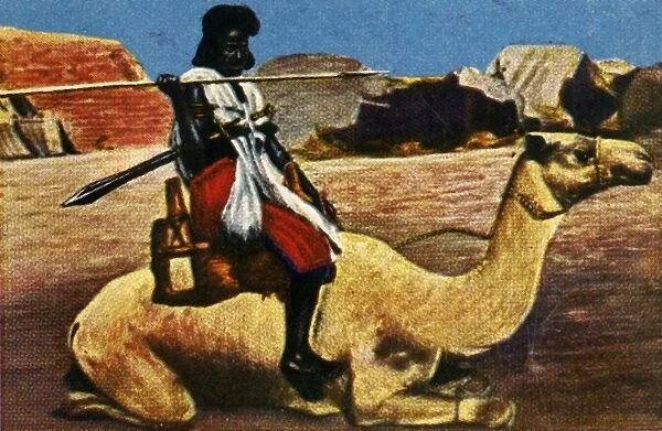 Sudanese warrior riding a camel, c1928. Creator: Unknown