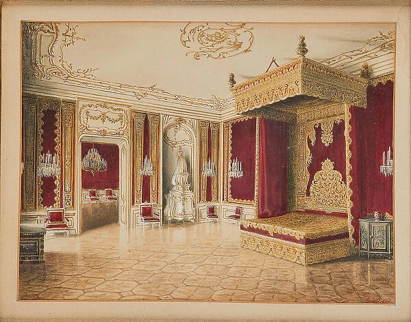 Sumptuous room ('Reiches Zimmer') of the Imperial Palace in Vienna with the state bed of Maria... Creator: Stillfried von Rathenitz, Raimund, Freiherr (1839-1911). Sumptuous room ('Reiches Zimmer')