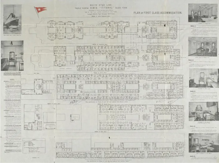 Framed Print : Titanic First Class Deck Plan Print, 1911