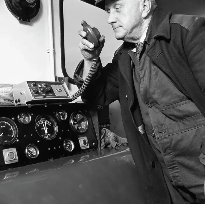 Framed Print : Train Driver on Intercom, South Yorkshire, 1964 Print Framed Print : Train Driver on Intercom, South Yorkshire, 1964 Print